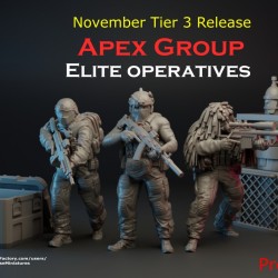 TurnBase Miniatures: Wargames - Apex Group Elite Operatives x3 Pack and x2 Terrain Pieces