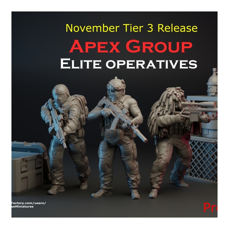 TurnBase Miniatures: Wargames - Apex Group Elite Operatives x3 Pack and x2 Terrain Pieces